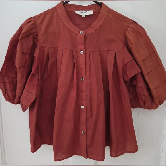 Sea New York Salome Puff Sleeve Top Sunset S - Picture 2 of 13